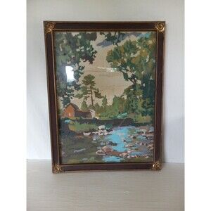 Landscape Vintage Paint By Numbers Mountains Barn Stream Water